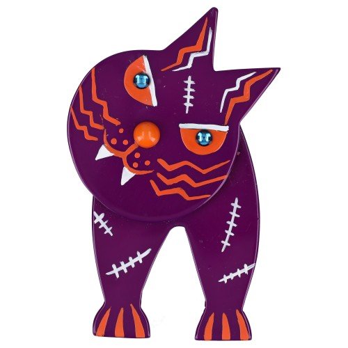 Purple and Orange Halloween Tricksy Cat Brooch - Galalith – Vintage Jewelry - handcrafted by Pavone by Pavone