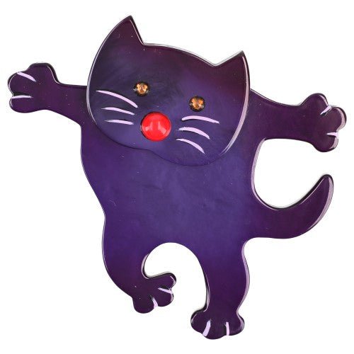 Purple and Red Dancing Cat Brooch - Galalith – Vintage Jewelry - handcrafted by Pavone by Pavone