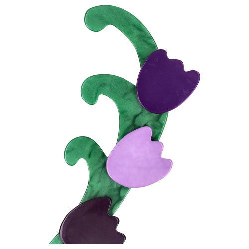 Purple Camaieu and Grass Green Single Lily of The Valley Brooch - Galalith – Vintage Jewelry - handcrafted by Pavone by Pavone