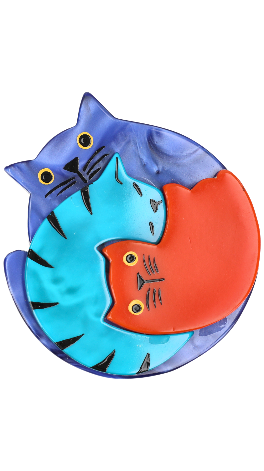 Pearly French Blue, Turquoise Blue and Orange Puzzle Cat Brooch