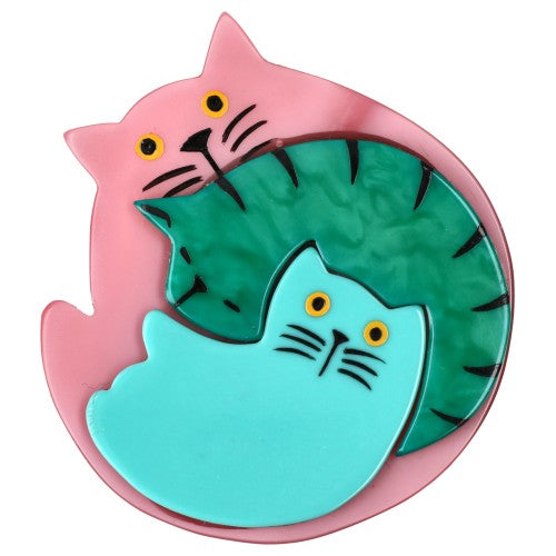 Light Pink, Turquoise and Aquamarine Puzzle Cat Brooch