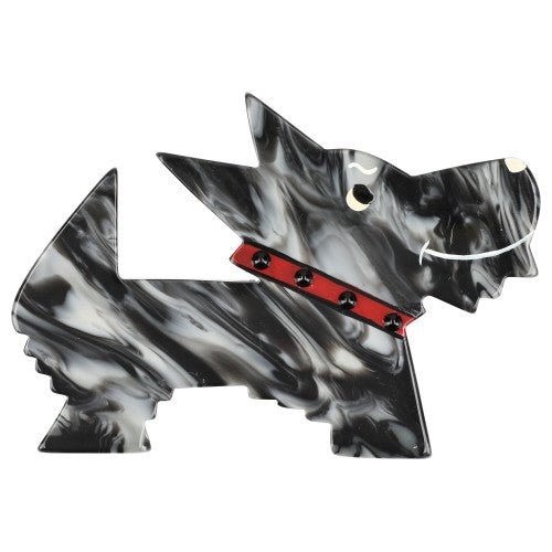 Heather Grey and Red Muso Dog Brooch handcrafted by Pavone by Pavone