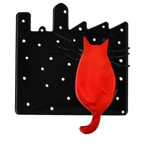 Red and Black City Cat Brooch - Galalith – Vintage Jewelry - handcrafted by Pavone by Pavone