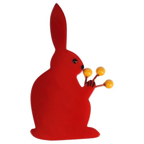 Red and Yellow Flower Rabbit Brooch - Galalith – Vintage Jewelry - handcrafted by Pavone by Pavone