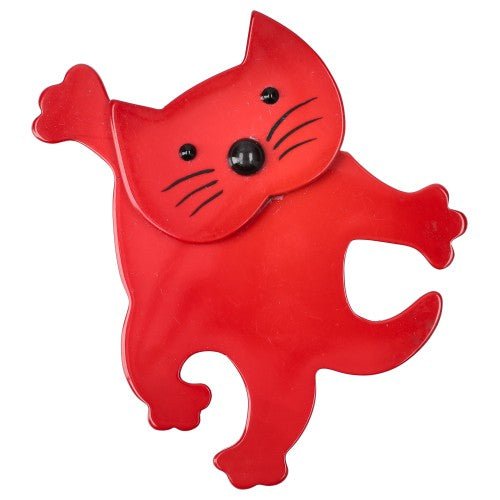 Red Dancing Cat Brooch - Galalith – Vintage Jewelry - handcrafted by Pavone by Pavone