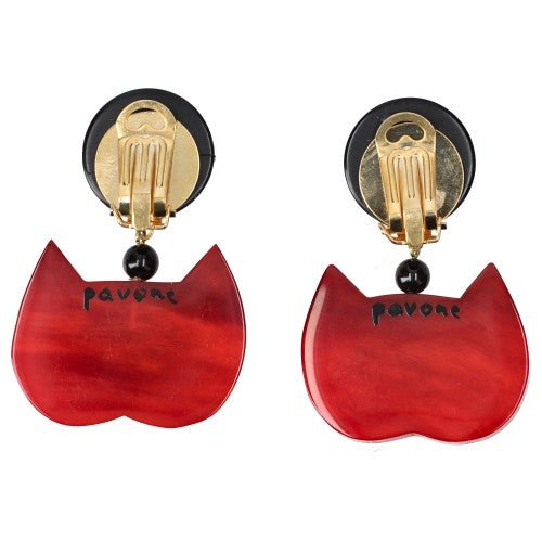 Red Dancing Cat Head Earrings - Galalith – Vintage Jewelry - handcrafted by Pavone by Pavone