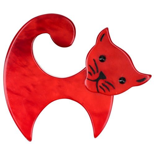 Red Tail Wrapped Cat Brooch - Galalith – Vintage Jewelry - handcrafted by Pavone by Pavone