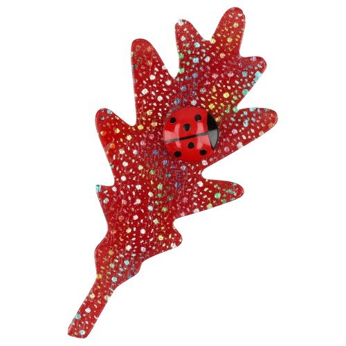 Red with multi - colored dots Oak Leaf Brooch - Galalith – Vintage Jewelry - handcrafted by Pavone by Pavone