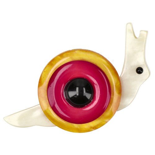 Red - Yellow and White Snail Brooch - Galalith – Vintage Jewelry - handcrafted by Pavone by Pavone