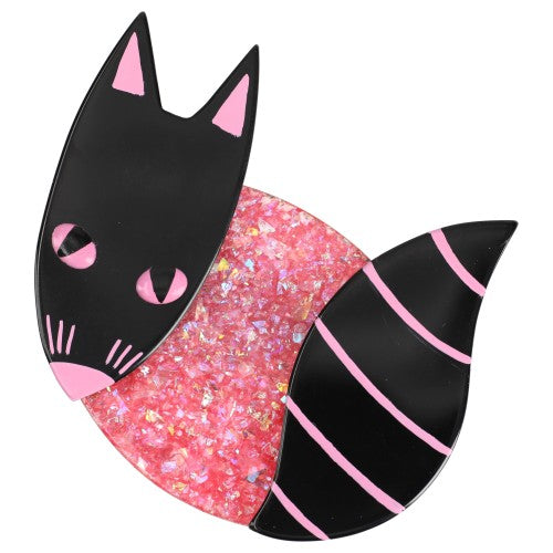 Shiny Pink and Black Mysterious Fox Brooch