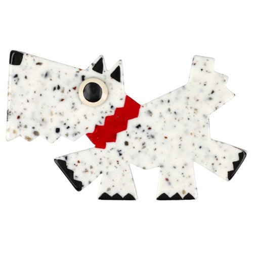 Dotted White Ricky Dog Brooch - Galalith – Vintage Jewelry - handcrafted by Pavone by Pavone