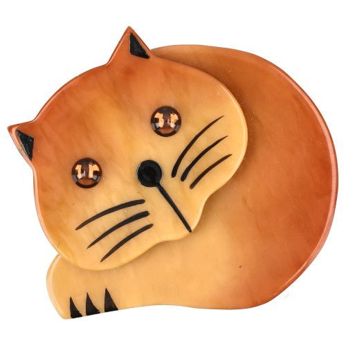 Amber Yellow Roudoudou Cat Brooch with Yellow Eyes - Galalith – Vintage Jewelry - handcrafted by Pavone by Pavone