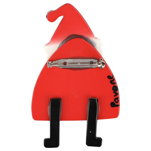 Red with Striped Boots Santa Claus Brooch Back Side