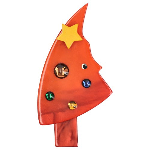 Ginger-Orange Brown Face Christmas Tree Brooch