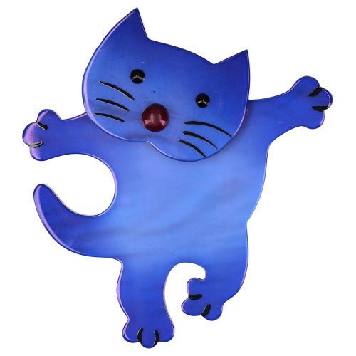 Sapphire Blue Dancing Cat Brooch - Galalith – Vintage Jewelry - handcrafted by Pavone by Pavone