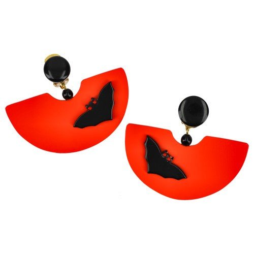 Scarlet Red and Black Halloween Bat Earrings - Galalith – Vintage Jewelry - handcrafted by Pavone by Pavone