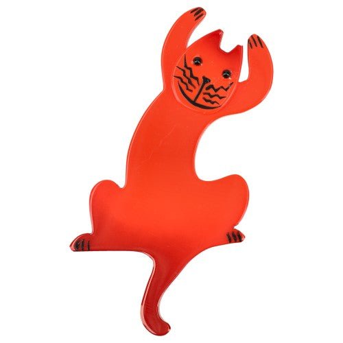 Scarlet Red Jazzy Cat Brooch (small size) - Galalith – Vintage Jewelry - handcrafted by Pavone by Pavone