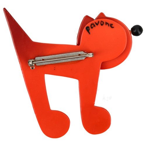 Scarlet Red Musico Cat Brooch (Left) - Galalith – Vintage Jewelry - handcrafted by Pavone by Pavone