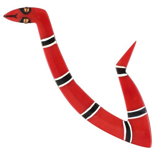 Red, Black and White Naja Snake Brooch - Galalith – Vintage Jewelry - handcrafted by Pavone by Pavone