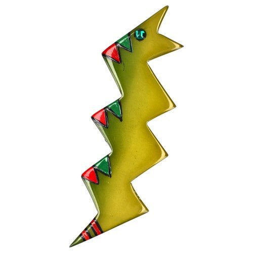 Moss Green Geometric Snake Brooch - Galalith – Vintage Jewelry - handcrafted by Pavone by Pavone