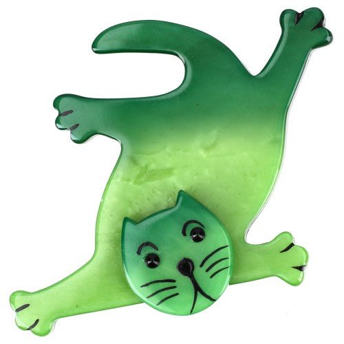 Anis Green Flat Serpolet Cat Brooch - Galalith – Vintage Jewelry - handcrafted by Pavone by Pavone