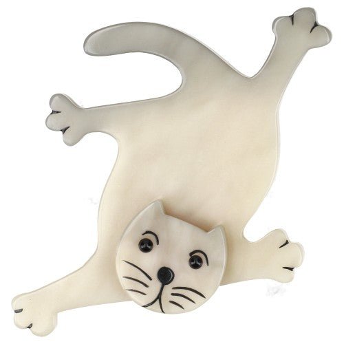 Pearly White Flat Serpolet Cat Brooch - Galalith – Vintage Jewelry - handcrafted by Pavone by Pavone