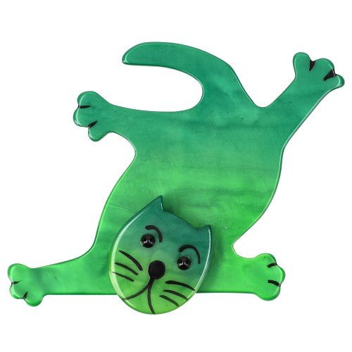 Mint Green Flat Serpolet Cat Brooch - Galalith – Vintage Jewelry - handcrafted by Pavone by Pavone