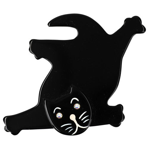 Black Flat Serpolet Cat Brooch (left tail) - Galalith – Vintage Jewelry - handcrafted by Pavone by Pavone