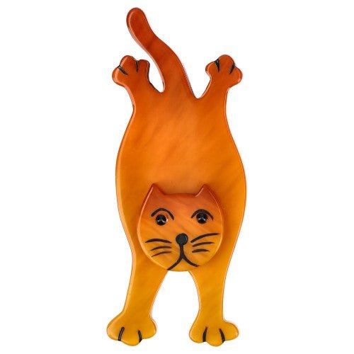 Orange Serpolet Cat Brooch 2 - Galalith – Vintage Jewelry - handcrafted by Pavone by Pavone