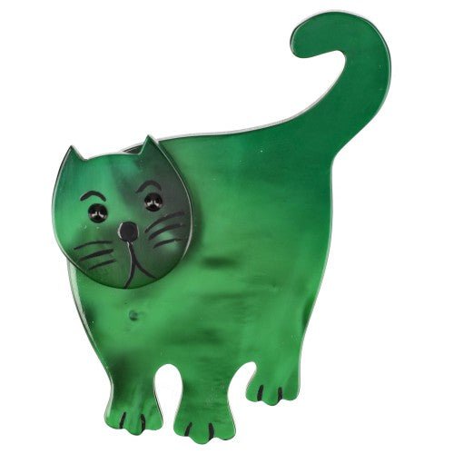 Malachite Green Standing Serpolet Cat Brooch - Galalith – Vintage Jewelry - handcrafted by Pavone by Pavone