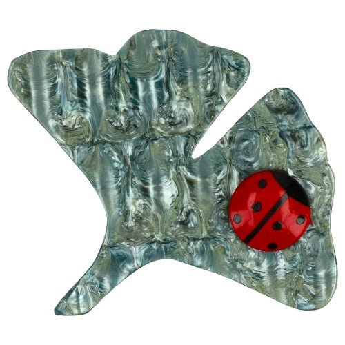 Silver Almond Green Ginko Leaf Brooch - Galalith – Vintage Jewelry - handcrafted by Pavone by Pavone