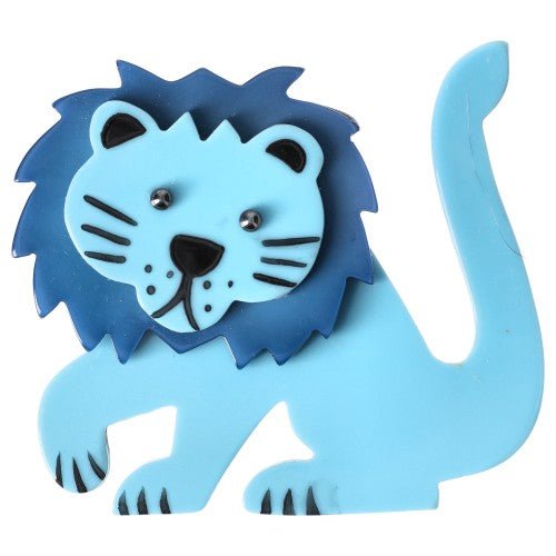 Sky Blue and Ocean Blue Leo Lion Brooch - Galalith – Vintage Jewelry - handcrafted by Pavone by Pavone