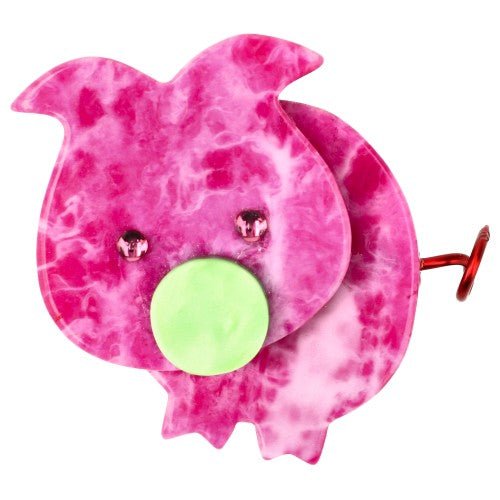 Spotted Pink and Anise Green Pig Brooch (Mini Brooch) - Galalith – Vintage Jewelry - handcrafted by Pavone by Pavone