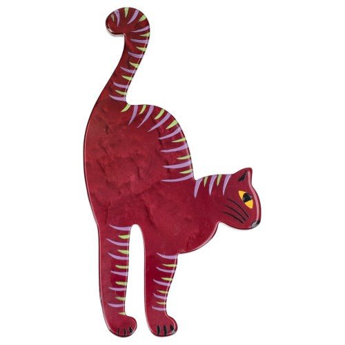 Bordeaux Red Starsky Cat Brooch (Right) - Galalith – Vintage Jewelry - handcrafted by Pavone by Pavone