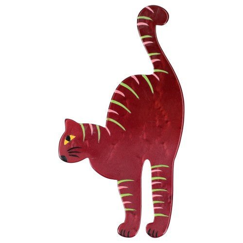 Bordeaux Red Starsky Cat Brooch (Left) - Galalith – Vintage Jewelry - handcrafted by Pavone by Pavone