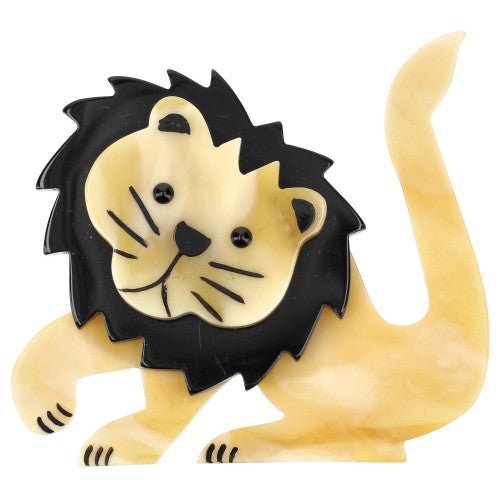 Straw Yellow and black Leo Lion Brooch - Galalith – Vintage Jewelry - handcrafted by Pavone by Pavone