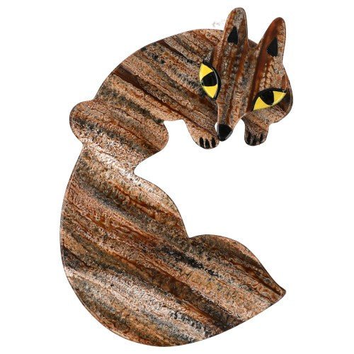 Striped Beige - Brown Goupil Fox Brooch - Galalith – Vintage Jewelry - handcrafted by Pavone by Pavone
