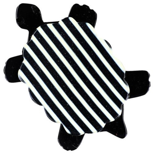 Striped Black and White Turtle Brooch (mini brooch) - Galalith – Vintage Jewelry - handcrafted by Pavone by Pavone