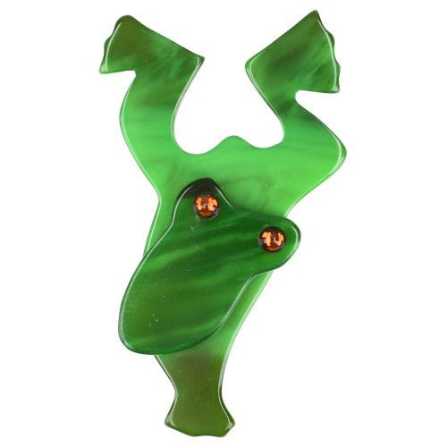 Striped Green Diving Frog Brooch (small size) - Galalith – Vintage Jewelry - handcrafted by Pavone by Pavone