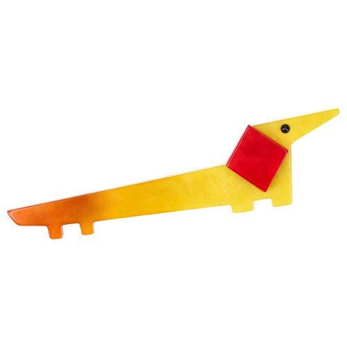 Sun Yellow and Red Lola Teckel Dog Brooch - Galalith – Vintage Jewelry - handcrafted by Pavone by Pavone