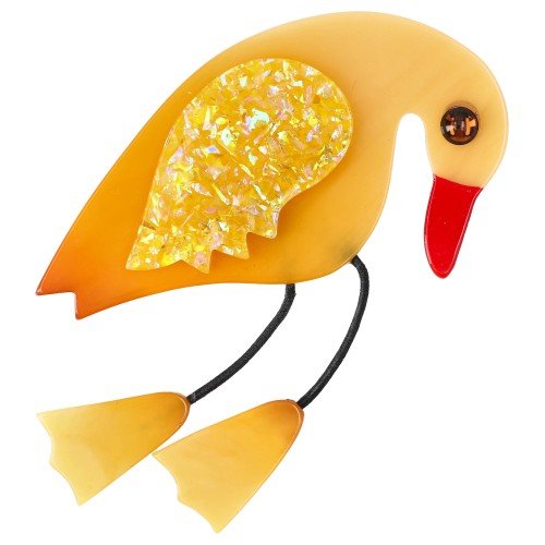 Sun Yellow Twisty Bird Brooch - Galalith – Vintage Jewelry - handcrafted by Pavone by Pavone