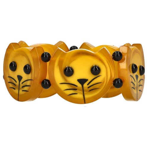 Swirl Sun Yellow Round Cat Head Bracelet - Galalith – Vintage Jewelry - handcrafted by Pavone by Pavone