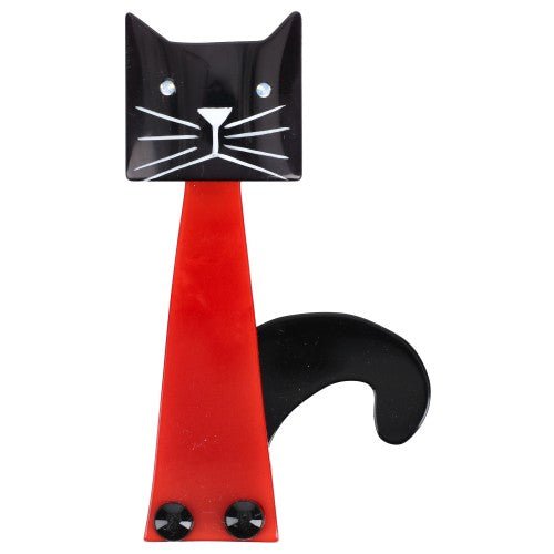 Black and Red Teapot Cat Brooch - Galalith – Vintage Jewelry - handcrafted by Pavone by Pavone