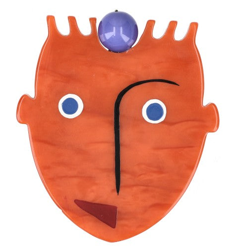 Ginger Orange Cubist Mask Brooch (link)