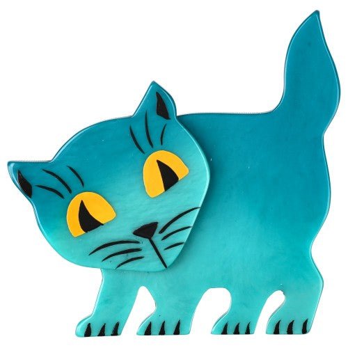 Turquoise Blue Amazed Cat Brooch - Galalith – Vintage Jewelry - handcrafted by Pavone by Pavone