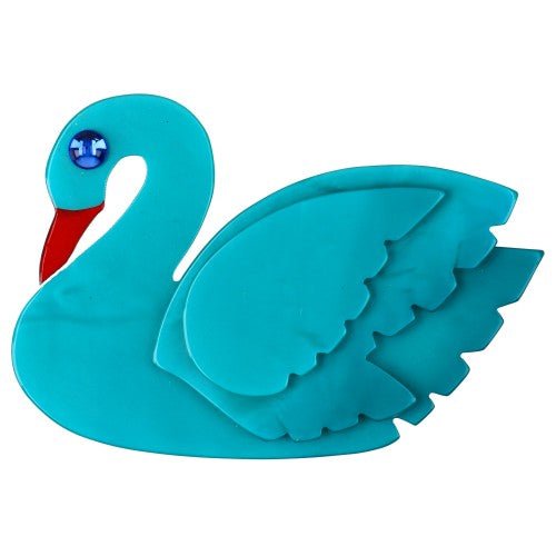 Turquoise Blue Swan Bird Brooch - Galalith – Vintage Jewelry - handcrafted by Pavone by Pavone