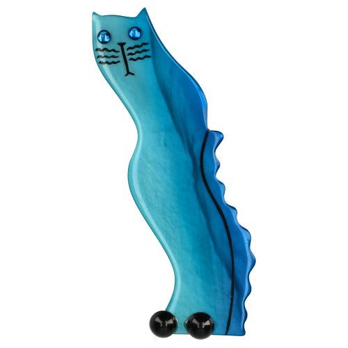 Turquoise Blue Wavy Cat Brooch - Galalith – Vintage Jewelry - handcrafted by Pavone by Pavone