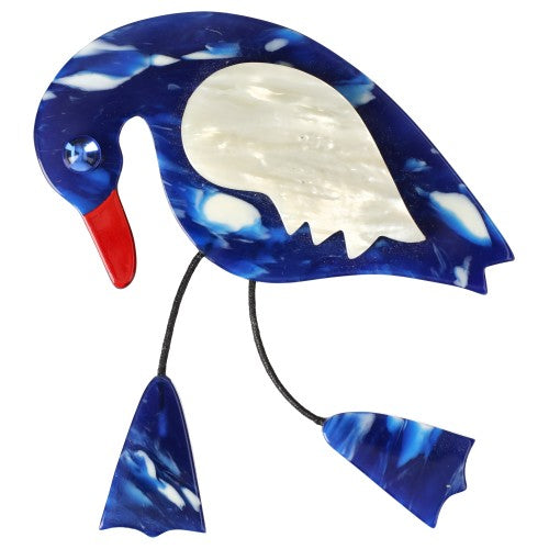 Flamed Blue and White Twisty Bird Brooch