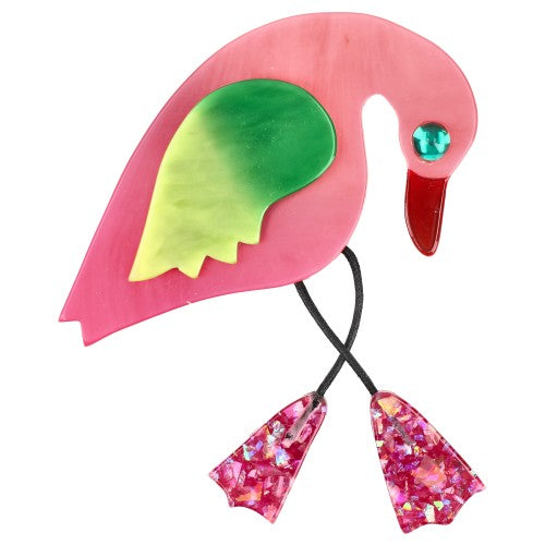 Candy Pink Twisty Bird Brooch with Brilliant Fuchsia Pink Feet