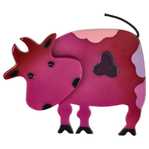Cyclamen Pink with Purple and Light Pink Lolo Cow Brooch - Galalith – Vintage Jewelry - handcrafted by Pavone by Pavone
